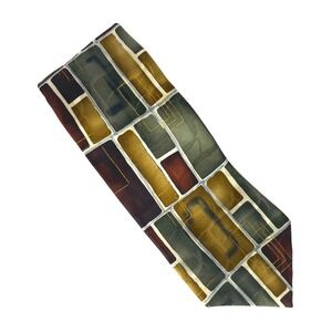 ARROW Silk Neck Tie Mens Burgundy Gray Geometric Block Pattern Classic Formal